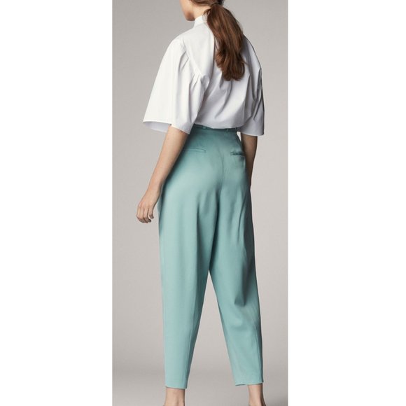Massimo Dutti pleat front high rise teal trouser - Picture 2 of 6
